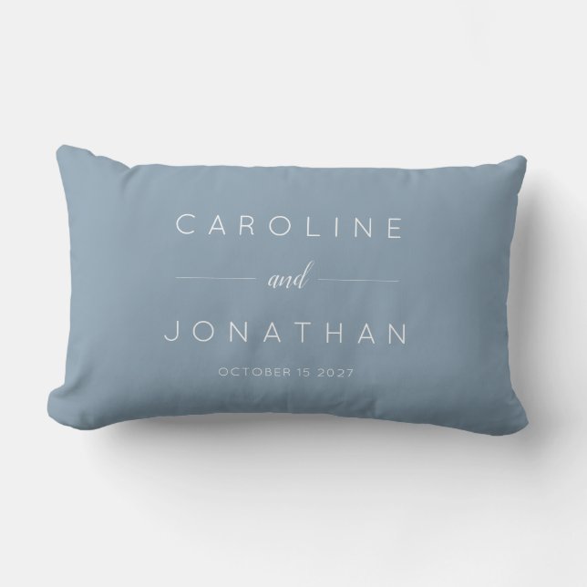 Modern Minimalist Script Custom Wedding Dusty Blue Lumbar Pillow (Front)
