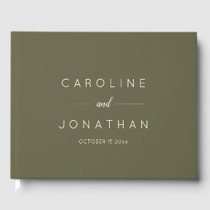 Modern Minimalist Script Custom Wedding Olive Moss Guest Book