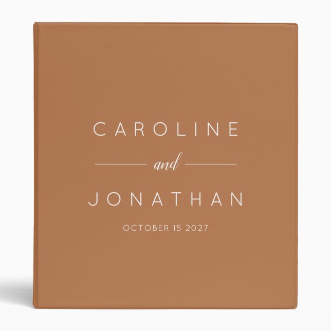 Modern Minimalist Script Custom Wedding Terracotta 3 Ring Binder (Front)