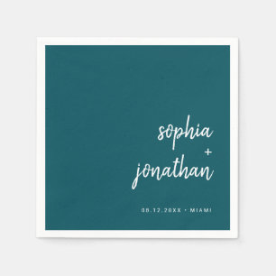 Modern Minimalist Script   Deep Teal Wedding Napkins