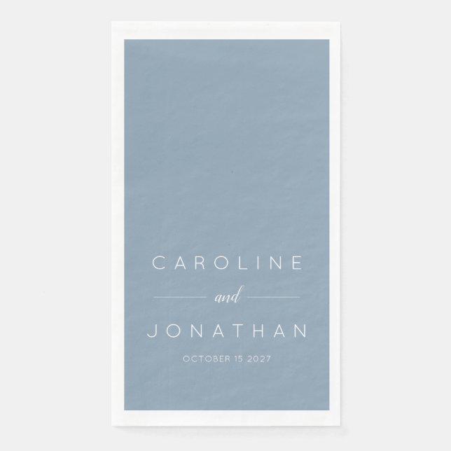 Modern Minimalist Script Dusty Blue Custom Wedding Paper Guest Towels (Front)