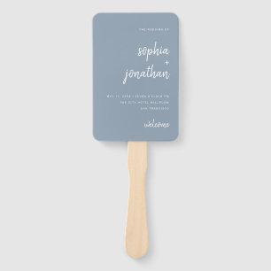 Modern Minimalist Script Dusty Blue   Wedding Hand Fan