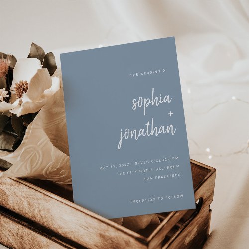 Modern Minimalist Script Dusty Blue  Wedding Invitation