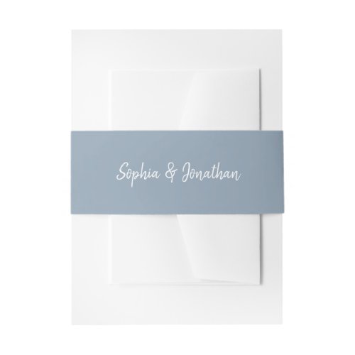 Modern Minimalist Script  Dusty Blue Wedding Invitation Belly Band