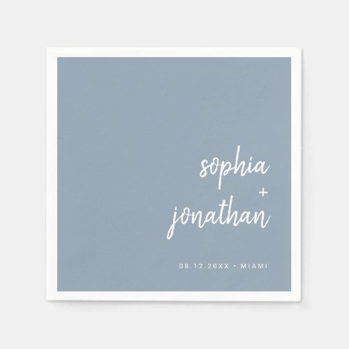 Modern Minimalist Script  Dusty Blue Wedding Napkins