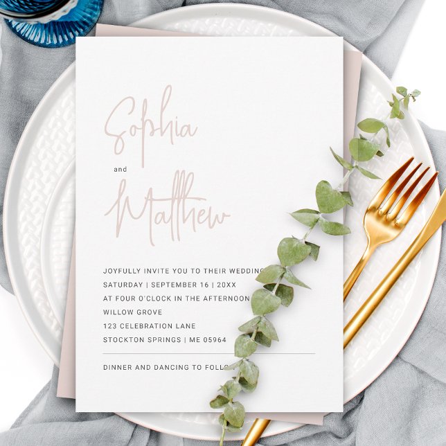 Modern Minimalist Script Dusty Pink | Wedding Invitation (Creator Uploaded)