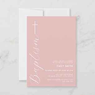 Modern Minimalist Script Dusty Rose Baptism Invitation