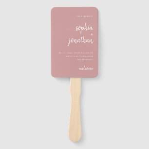Modern Minimalist Script Dusty Rose   Wedding Hand Fan