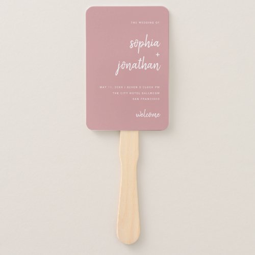 Modern Minimalist Script Dusty Rose  Wedding Hand Fan