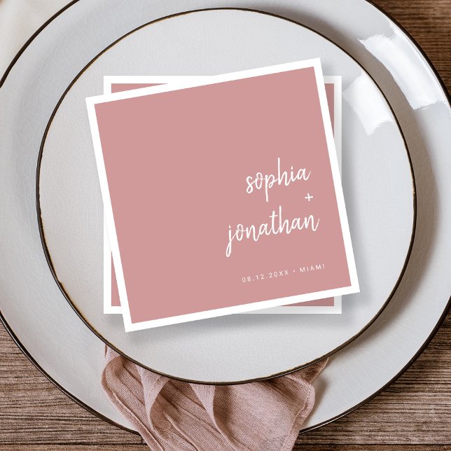 Modern Minimalist Script | Dusty Rose Wedding Napkins (Modern and minimalist dusty pink wedding napkins)