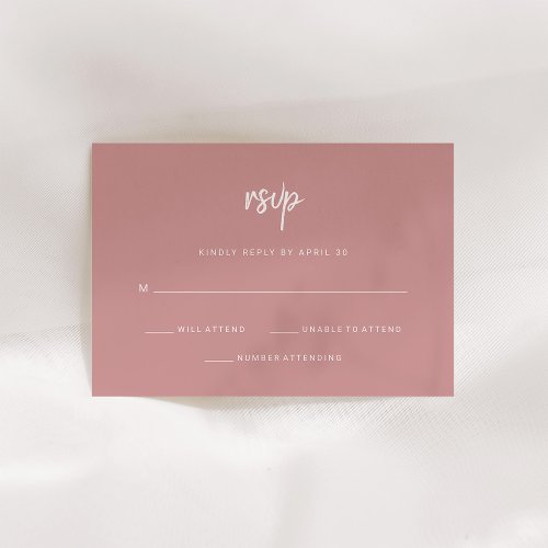 Modern Minimalist Script  Dusty Rose Wedding RSVP Card