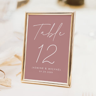 Modern Minimalist Script Dusty Rose Wedding Table Number