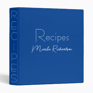 Modern Minimalist Script Elegant Blue Recipes 3 Ring Binder