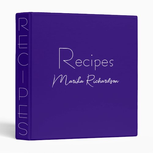 Modern Minimalist Script Elegant Purple Recipes 3 Ring Binder