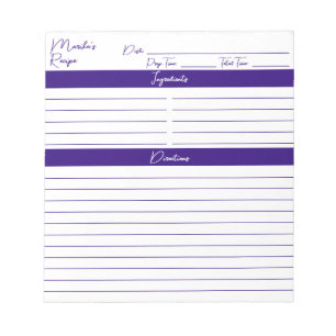 Modern Minimalist Script Elegant Purple Recipes Notepad