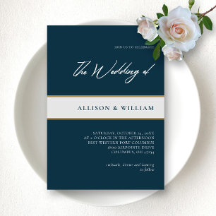 Modern Minimalist Script : Emerald Blue Wedding Invitation