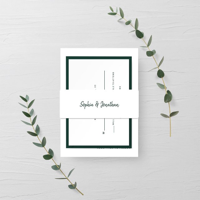 Modern Minimalist Script | Emerald Green on White Invitation Belly Band (Creator Uploaded)