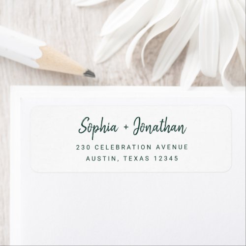 Modern Minimalist Script  Emerald Green Wedding Label