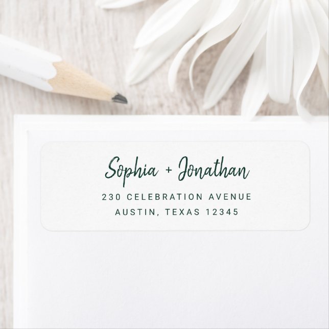 Modern Minimalist Script | Emerald Green Wedding Label (Insitu)