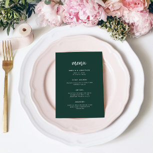 Modern Minimalist Script Emerald Green Wedding Menu
