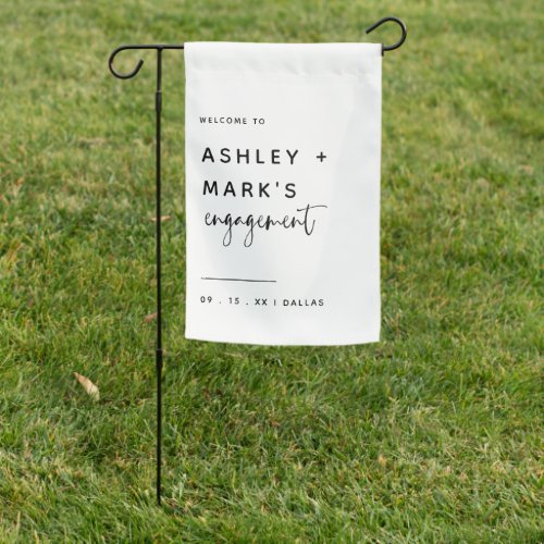 Modern Minimalist Script Engagement Celebration Garden Flag