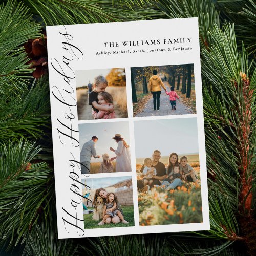 Modern Minimalist Script Family Photo Collage Holiday Card