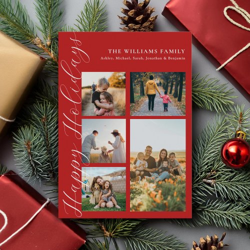 Modern Minimalist Script Family Photo Collage Holiday Card