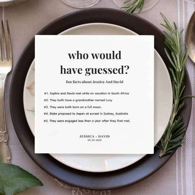 Modern Minimalist Script Fun Facts Wedding  Napkins (Creator Uploaded)