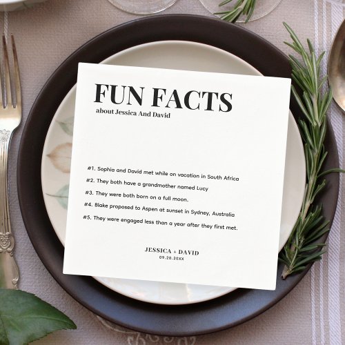 Modern Minimalist Script Fun Facts Wedding  Napkins