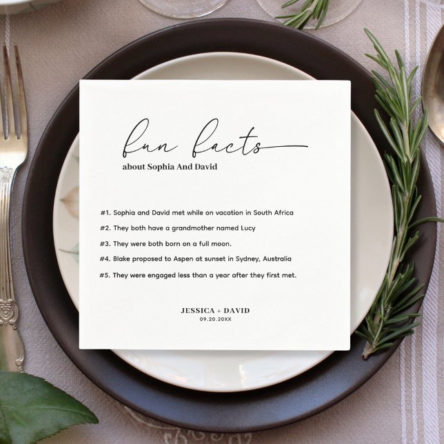 Modern Minimalist Script Fun Facts Wedding  Napkins (Creator Uploaded)