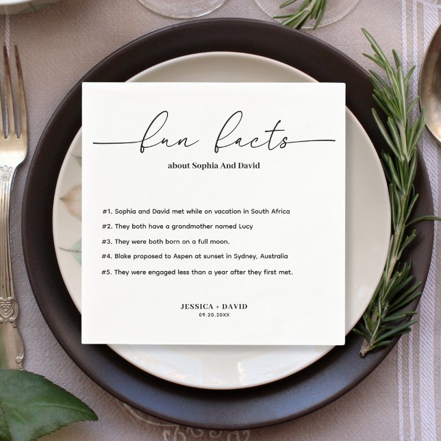 Modern Minimalist Script Fun Facts Wedding  Napkins (Creator Uploaded)