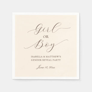 Modern Minimalist Script Gender Reveal Party Beige Napkins