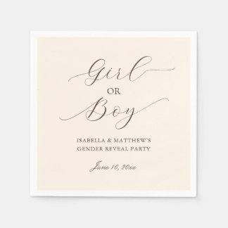 Modern Minimalist Script Gender Reveal Party Beige Napkins