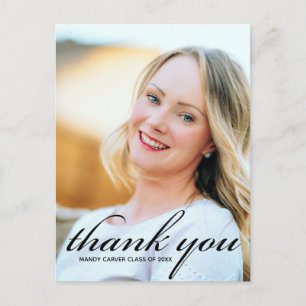 Modern Minimalist Script Graduate Photo Thank You Postcard