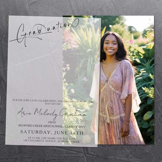 Modern minimalist script graduation invitation  (Creator Uploaded)