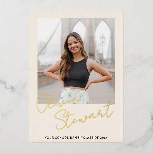 Modern Minimalist Script Graduation Photo Gold Foil Holiday Card