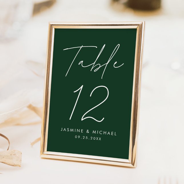 Modern Minimalist Script Green Wedding Table Number (Creator Uploaded)