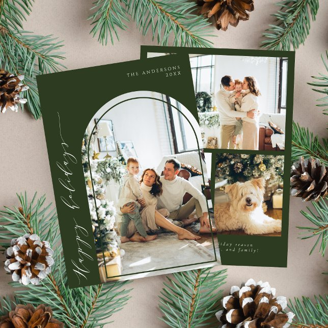 Modern Minimalist Script Happy Holiday Photo Green (Creator Uploaded)