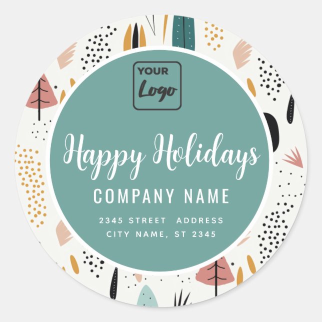 Modern minimalist script Happy Holidays logo  Classic Round Sticker (Front)