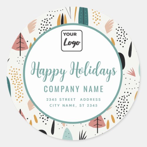 Modern minimalist script Happy Holidays logo  Classic Round Sticker
