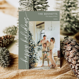 Modern Minimalist Script Happy Holidays Photo Holiday Card