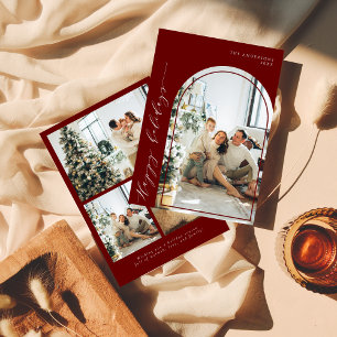 Modern Minimalist Script Happy Holidays Photo Red Holiday Card