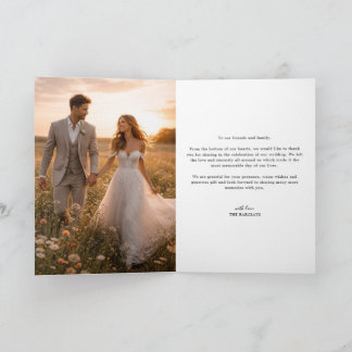 Modern Minimalist Script Heart Wedding Photo Lette Thank You Card