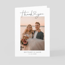 Modern Minimalist Script Heart Wedding Photo Thank You Card
