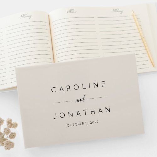 Modern Minimalist Script Ivory Custom Wedding Guest Book