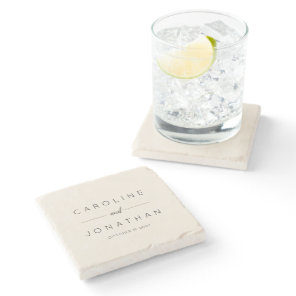 Modern Minimalist Script Ivory Custom Wedding Stone Coaster