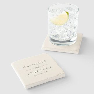 Modern Minimalist Script Ivory Custom Wedding Stone Coaster