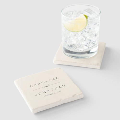Modern Minimalist Script Ivory Custom Wedding Stone Coaster
