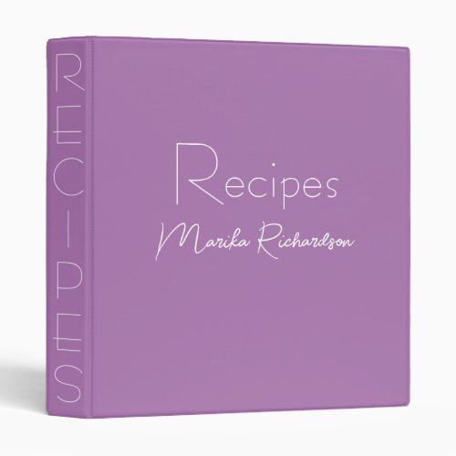 Modern Minimalist Script Lavender Recipes 3 Ring Binder