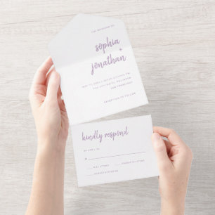 Modern Minimalist Script Lavender Wedding All In One Invitation